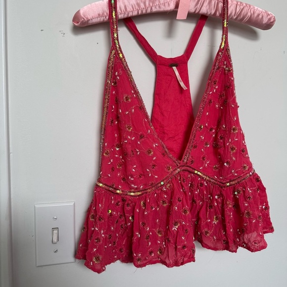 Free People Beaded Starry Nights Pink Gold Sequin Boho Fairycore Festival S - Picture 3 of 9